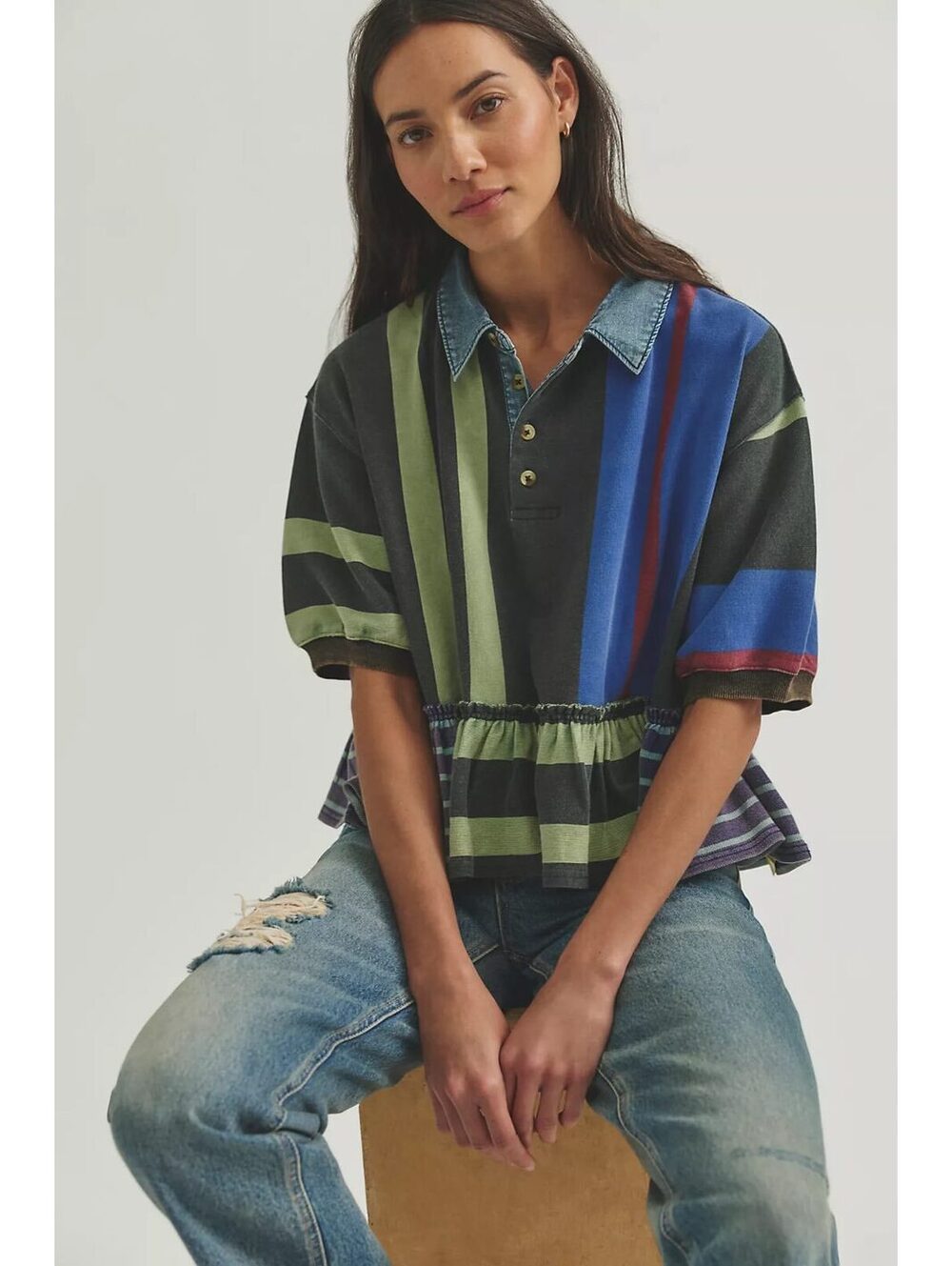 FREE PEOPLE HARBOR STRIPE short sleeve TOP